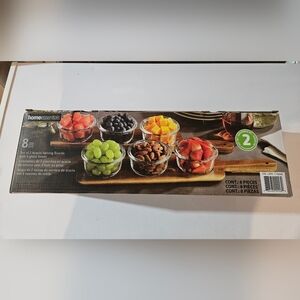 Home Essentials Acacia Serving Boards with Glass Bowls - Multicolor